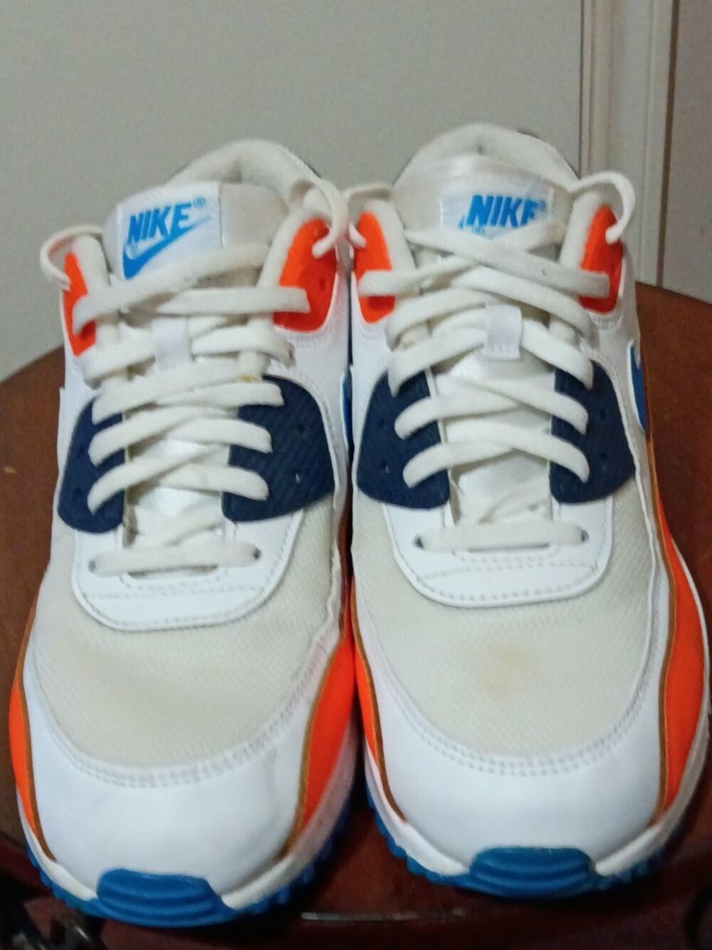 Men's Size 8 Nike Air Max 90 White Photo Blue Total Orange Lace Up AJ1285-104 - Picture 5 of 13